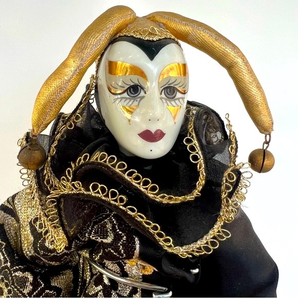 1980s Harlequin Pierrot Porcelain Doll with Stand 
House of Global Art Victoria - Picture 2 of 16